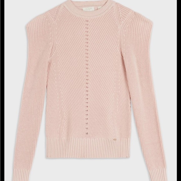 Ted Baker Sunniie Light Baby Pink Sweater Sharped  Shoulders Size 1 US 4 or S - Picture 3 of 8